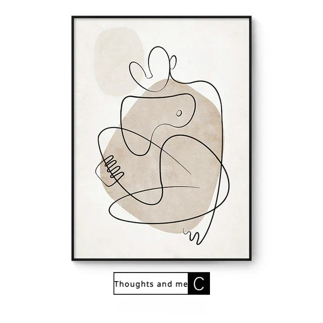 Modern Abstract Figure Line Art Canvas Wall Art Unframed