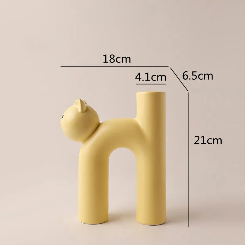 Cute Cat Head Ceramic Vase H Shape Tube Design