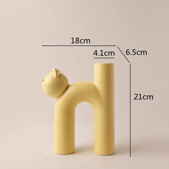 Cute Cat Head Ceramic Vase H Shape Tube Design