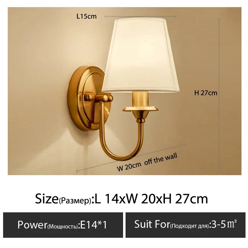 European Style Copper LED Wall Lamp for Bedroom & Living Room
