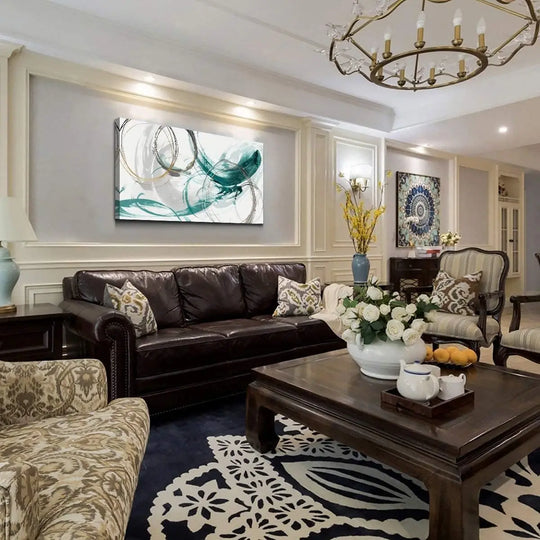 Abstract Minimalist Golden Grey Green Flowing Canvas Wall Art Unframed