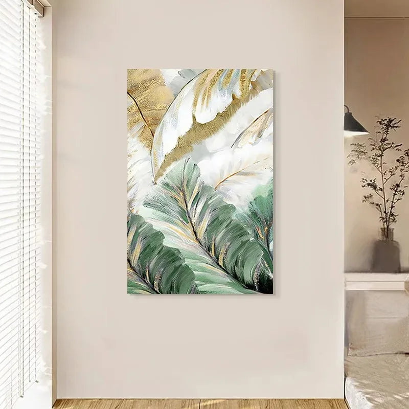 Green Leaves Botanical Abstract Canvas Wall Art