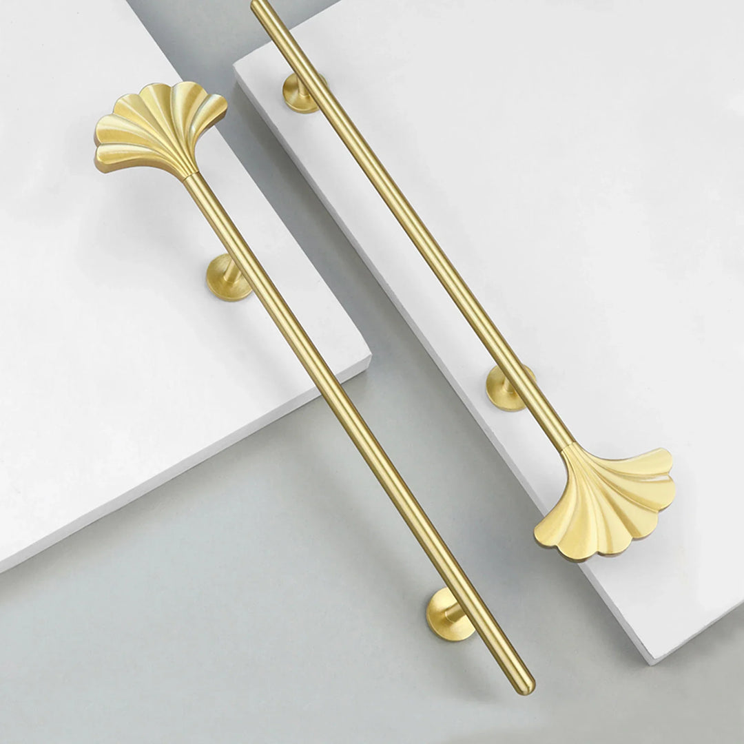 Solid Brass Ginkgo Leaf Handle – Elegant Gold Furniture Knob for Cabinets, Wardrobes, and Cupboards
