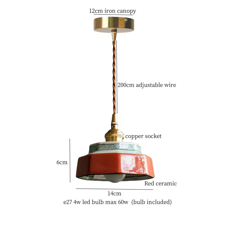 Patterned Ceramic Pendant Lamp with Vintage Copper Finish