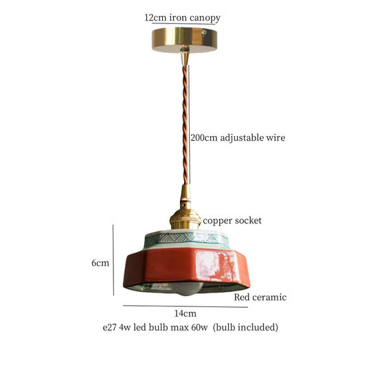 Patterned Ceramic Pendant Lamp with Vintage Copper Finish