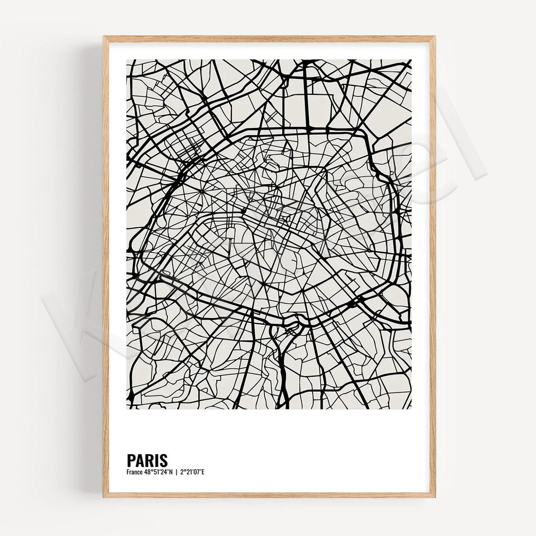 Minimalist Black White City Map Wall Art Canvas Print