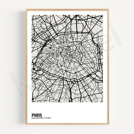 Minimalist Black White City Map Wall Art Canvas Print