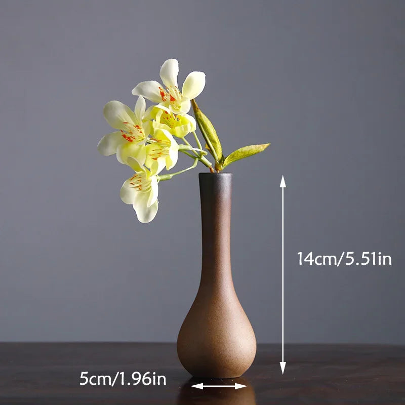 Retro Zen Ceramic Tabletop Vase for Flower Arrangement Decor