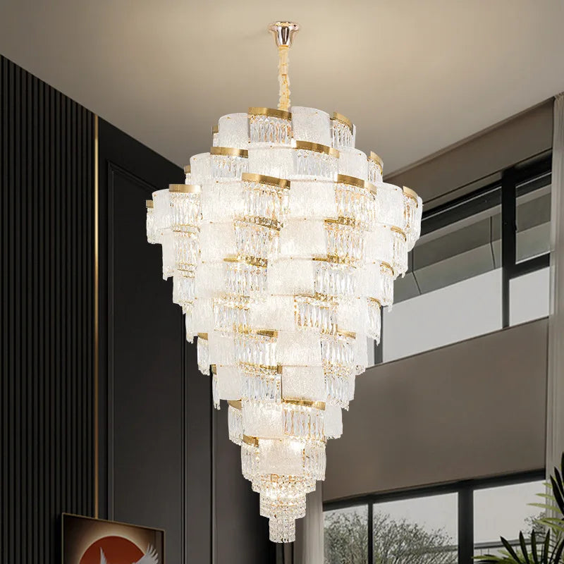 Luxury Crystal Chandelier – Modern High-Ceiling Pendant for Villa Stairwell