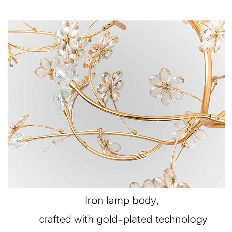 Nordic Modern Luxury Crystal Gold-Plated Branch Chandelier – LED Light