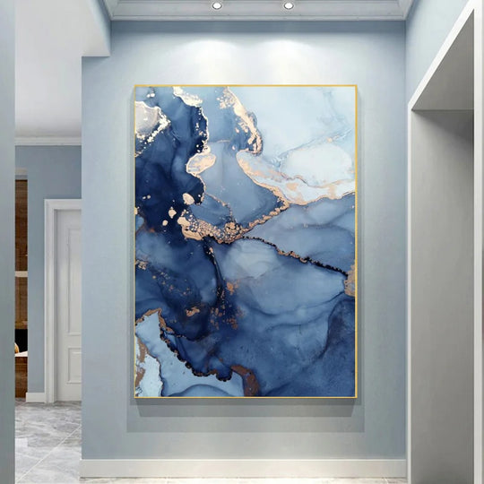 Shades of Blue Liquid Marble Abstract Canvas Wall Art