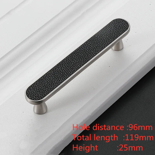 Modern Leather and Zinc Alloy Cabinet Handle – Elegant Pulls for Kitchen, Wardrobe, and Furniture (96mm)