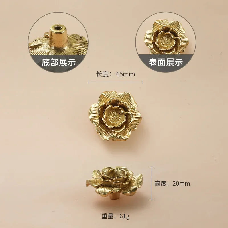 Luxury Brass Flower and Leaf Cabinet Handles – Chinese-Style Decorative Pulls