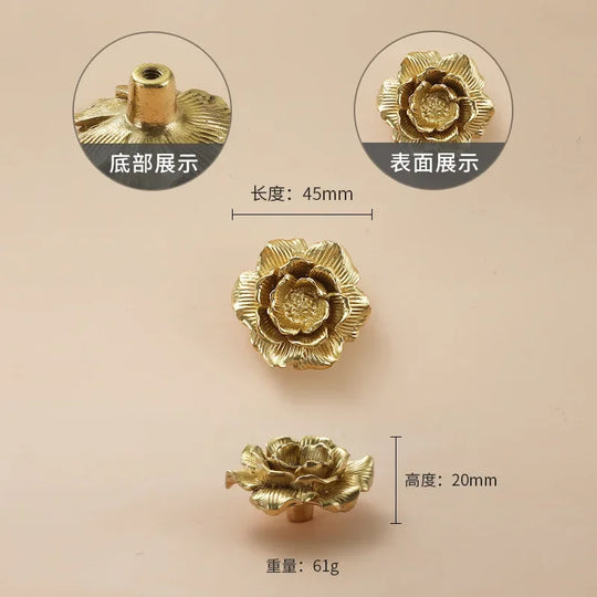 Luxury Brass Flower and Leaf Cabinet Handles – Chinese-Style Decorative Pulls
