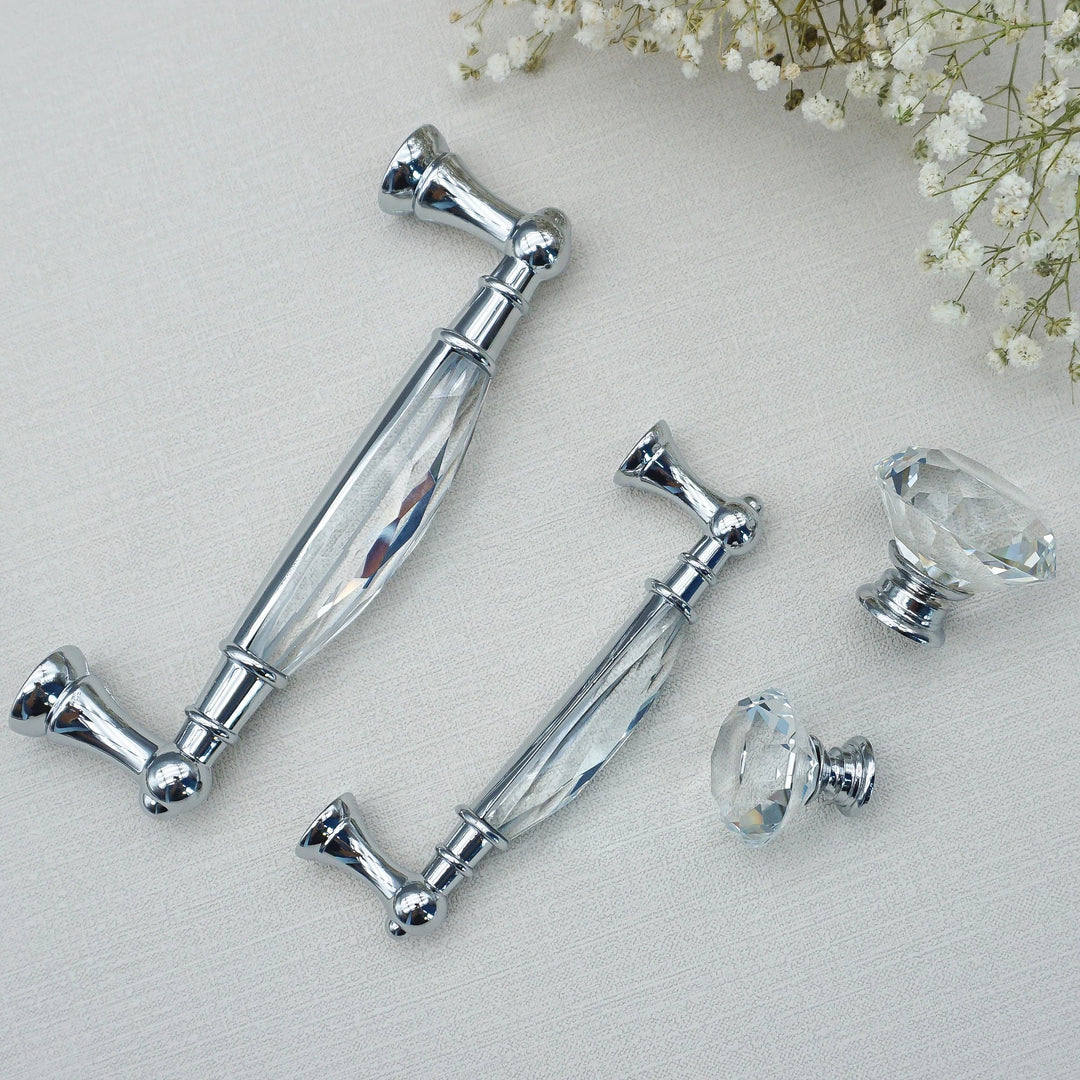 Luxury Gold Chrome Cabinet Handles – Zinc Alloy and Crystal Glass Pulls for Wardrobes and Dressers