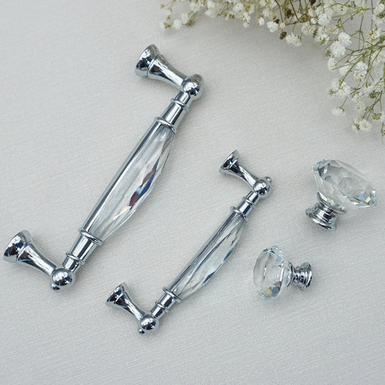Luxury Gold Chrome Cabinet Handles – Zinc Alloy and Crystal Glass Pulls for Wardrobes and Dressers
