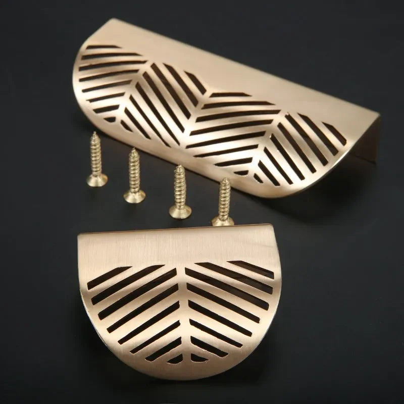 Modern Gold Leaf Cabinet Handles – Brushed Zinc Alloy Hollow Pulls