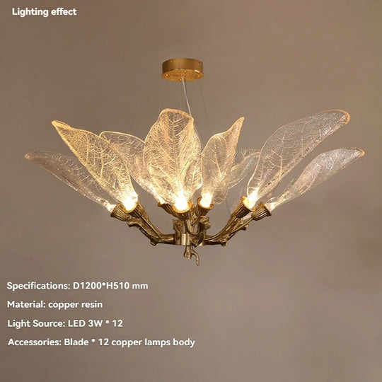 Luxury Copper Branch Chandelier with Artistic Resin Leaves