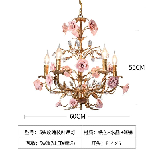 French Retro Pastoral Rose Ceiling Chandelier – Candle Style Lighting
