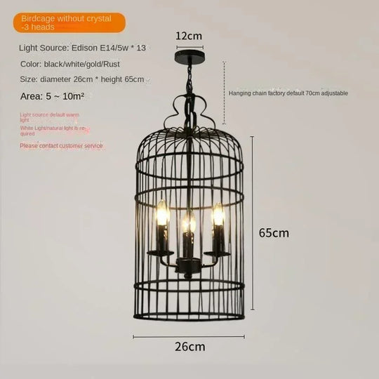 Birdcage Iron Crystal LED Pendant Lamp