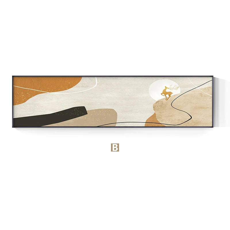 Golden Deer Abstract Landscape Wide Format Canvas Wall Art Unframed