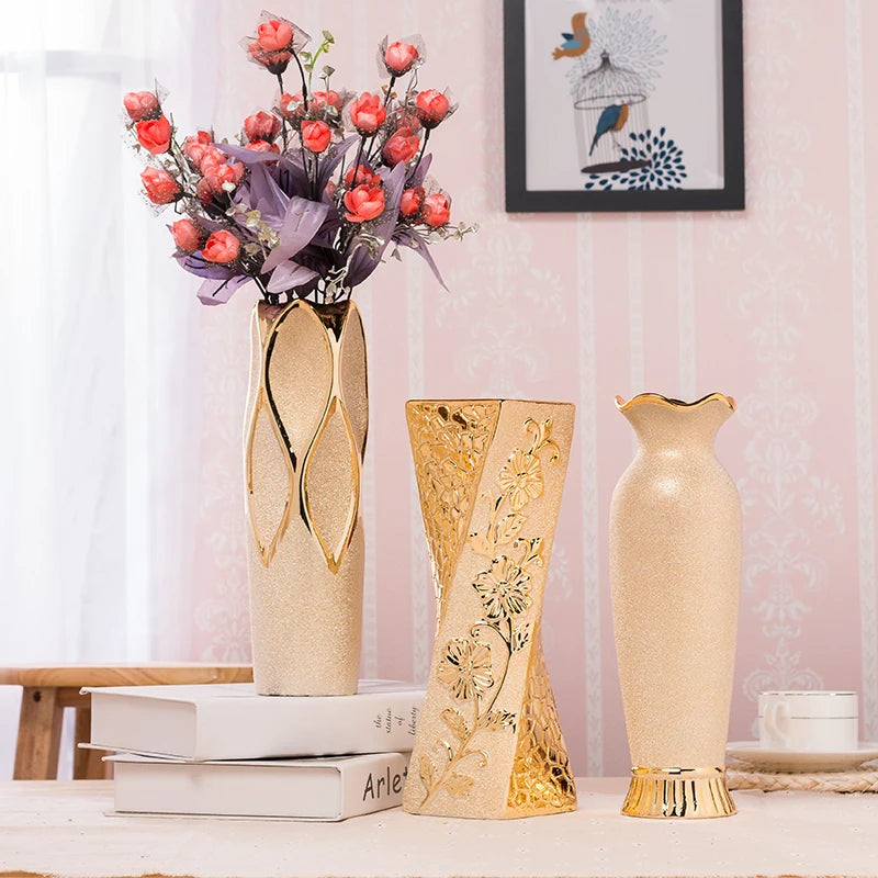 Gold Plated Ceramic Decorative Flower Vase for Home and Events