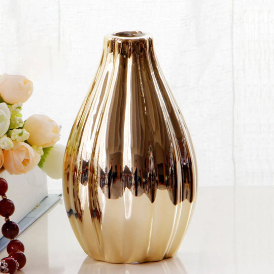 Golden Ceramic Decorative Vase for Home and Office Tabletop