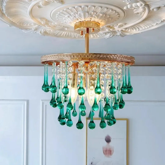 Modern French Crystal Chandelier Water Drop Pendant Ceiling Light
