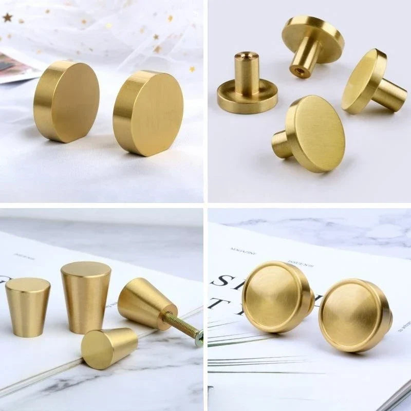 Pure Brass Cabinet Handles – Brushed Gold Single-Hole Knobs