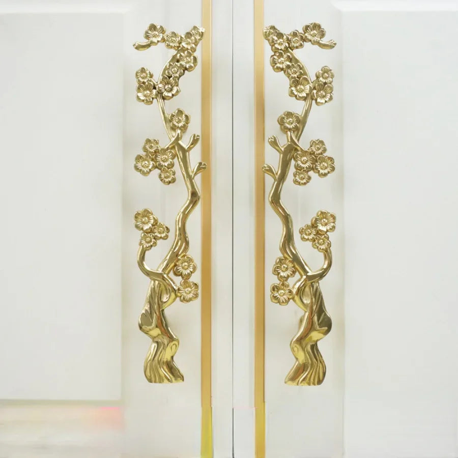 Solid Brass Plum Tree Branch Handles – Chinese Style Cabinet and Wardrobe Pulls (120mm)