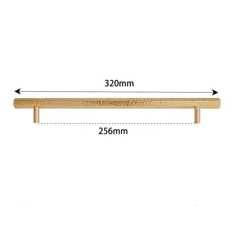 LUX Brass Hammered Hexagonal T-Bar Handles – Long Pulls for Cabinets and Wardrobes (600–1000mm)