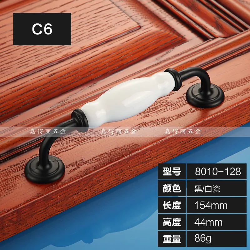 European Ceramic Cabinet Handles – Black and White Pulls for Furniture