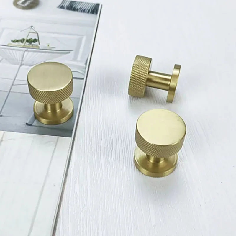 Knurled Brass Drawer Knobs – Modern Textured Furniture Pulls