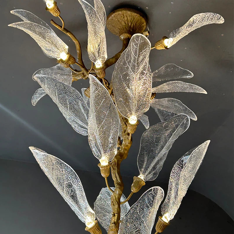 Luxury Leaf Chandelier Copper Pendant Light for Staircase & Villa