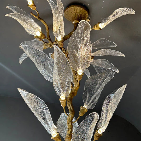 Luxury Leaf Chandelier Copper Pendant Light for Staircase & Villa