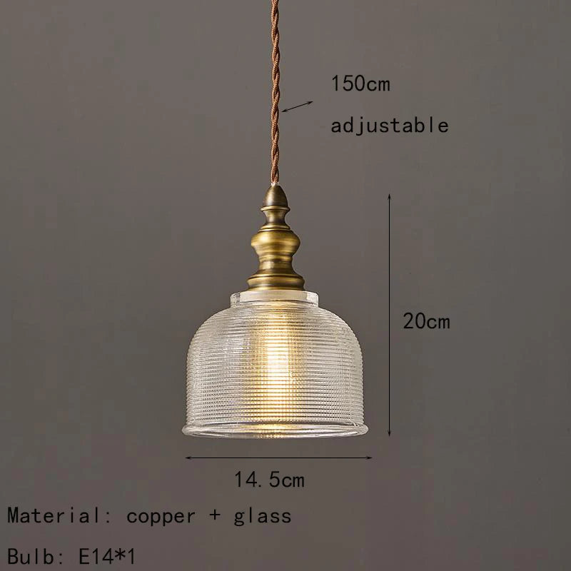 Classical Copper Clear Glass Pendant Light for Dining & Bedroom