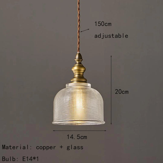 Classical Copper Clear Glass Pendant Light for Dining & Bedroom