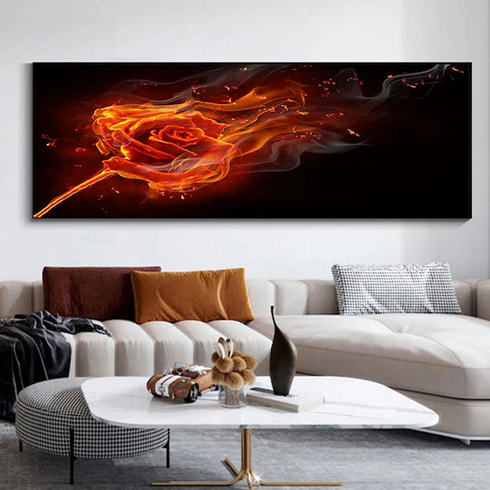 Black Golden Rose Floral Wide Format Canvas Wall Art