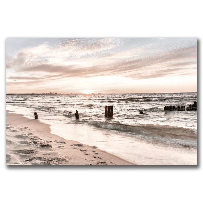 Tranquil Lake Pier Sunset Landscape Canvas Wall Art