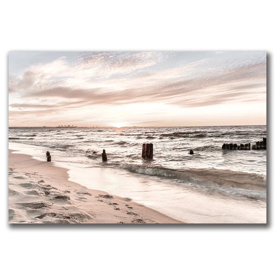 Tranquil Lake Pier Sunset Landscape Canvas Wall Art