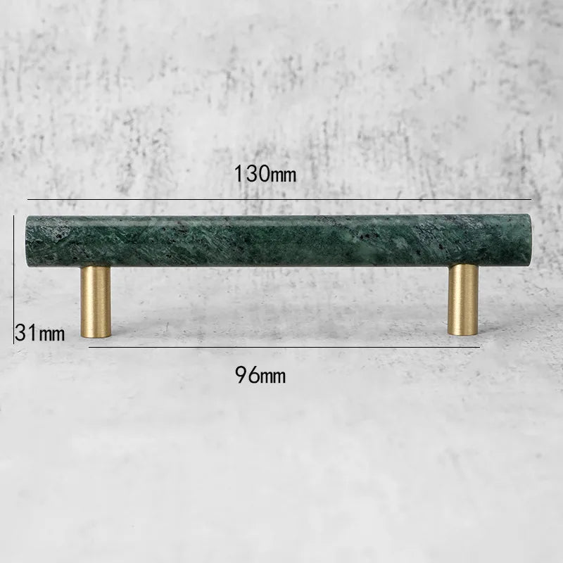 Green and White Marble Cabinet Handles – Luxury Brass-Based Pulls for Furniture (50mm-200mm)