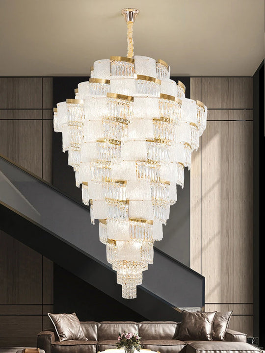 Luxury Crystal Chandelier – Modern High-Ceiling Pendant for Villa Stairwell
