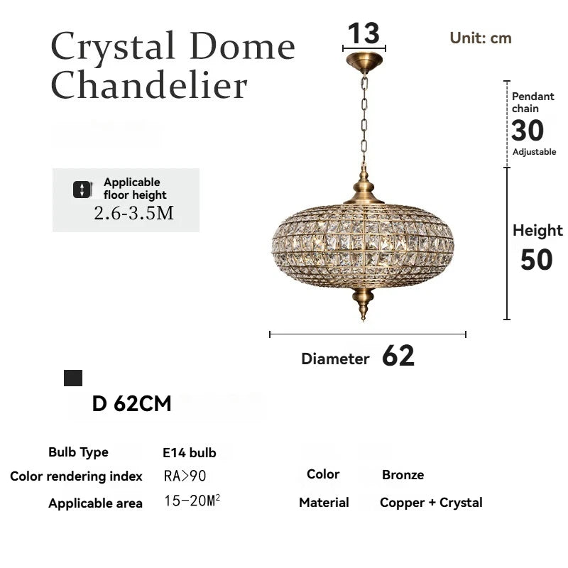 Vintage Crystal Pendant Light with American Copper Finish