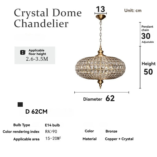 Vintage Crystal Pendant Light with American Copper Finish
