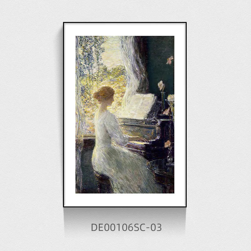 Vintage Style Woman Playing Piano Canvas Wall Art Unframed