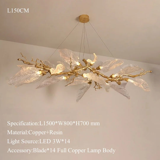 Luxury Copper Branch Chandelier with Artistic Resin Leaves