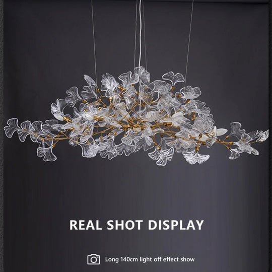 Glass Ginkgo Leaf Chandelier with Gold Branch Frame