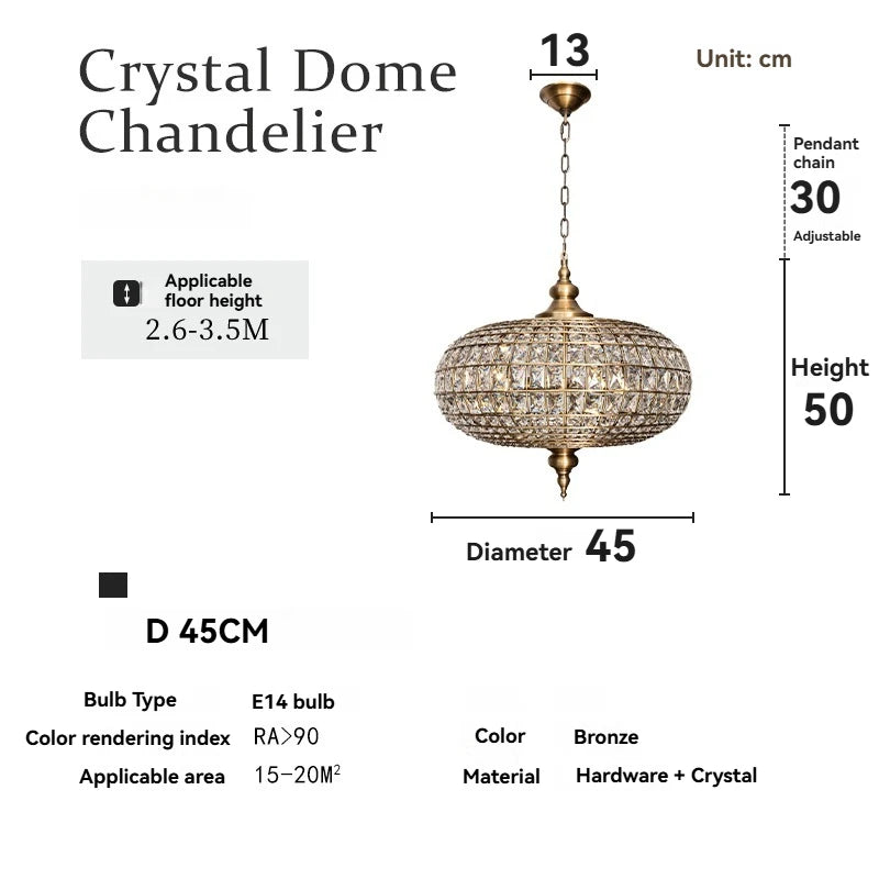 Vintage Crystal Pendant Light with American Copper Finish