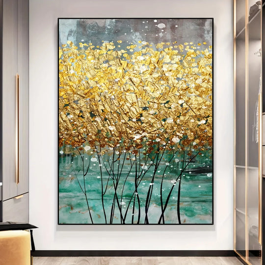 Golden Tree Abstract Canvas Wall Art Print