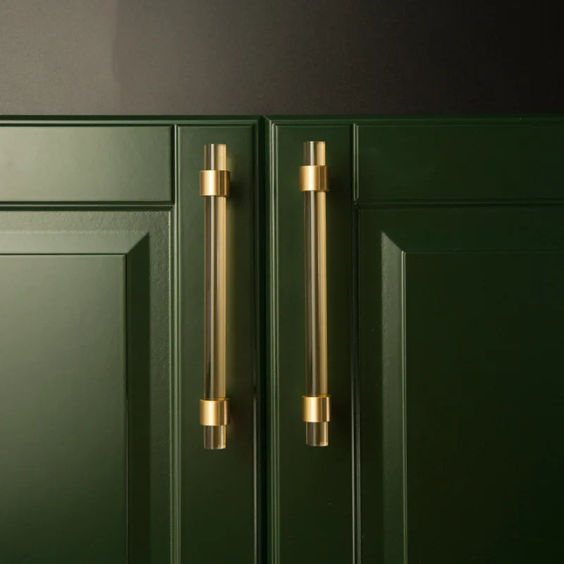 Champagne Acrylic and Brass Cupboard Handles – Modern T-Bar Pulls for Furniture